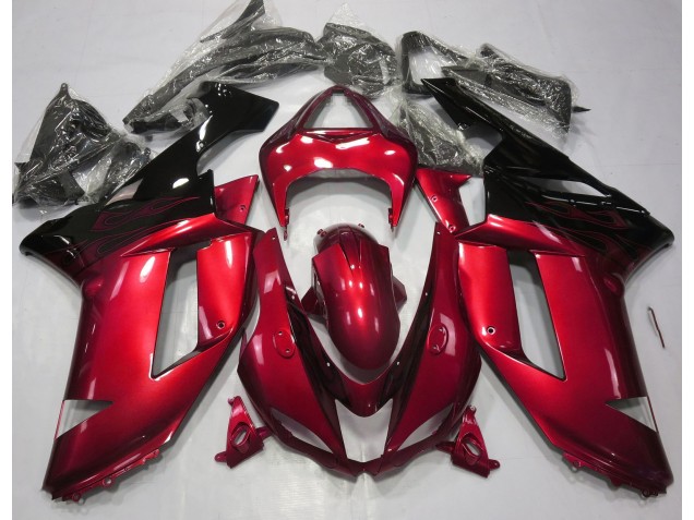 2007-2008 Gloss Red & Black Kawasaki ZX6R Motorcycle Fairings